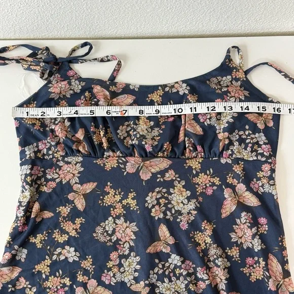 NWT Live To Be Spoiled Butterfly Mesh Overlay Midi Slip Dress Navy Floral Large - Picture 15 of 15